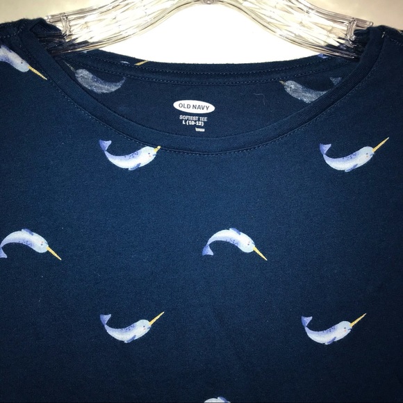 Old Navy “Softest Tee”, navy blue with narwhal print - Picture 2 of 6